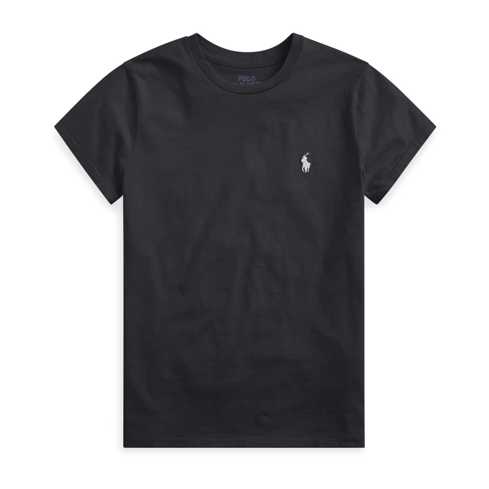 Ralph Lauren Zwarte katoenen T-shirt met geborduurde pony Black Dames