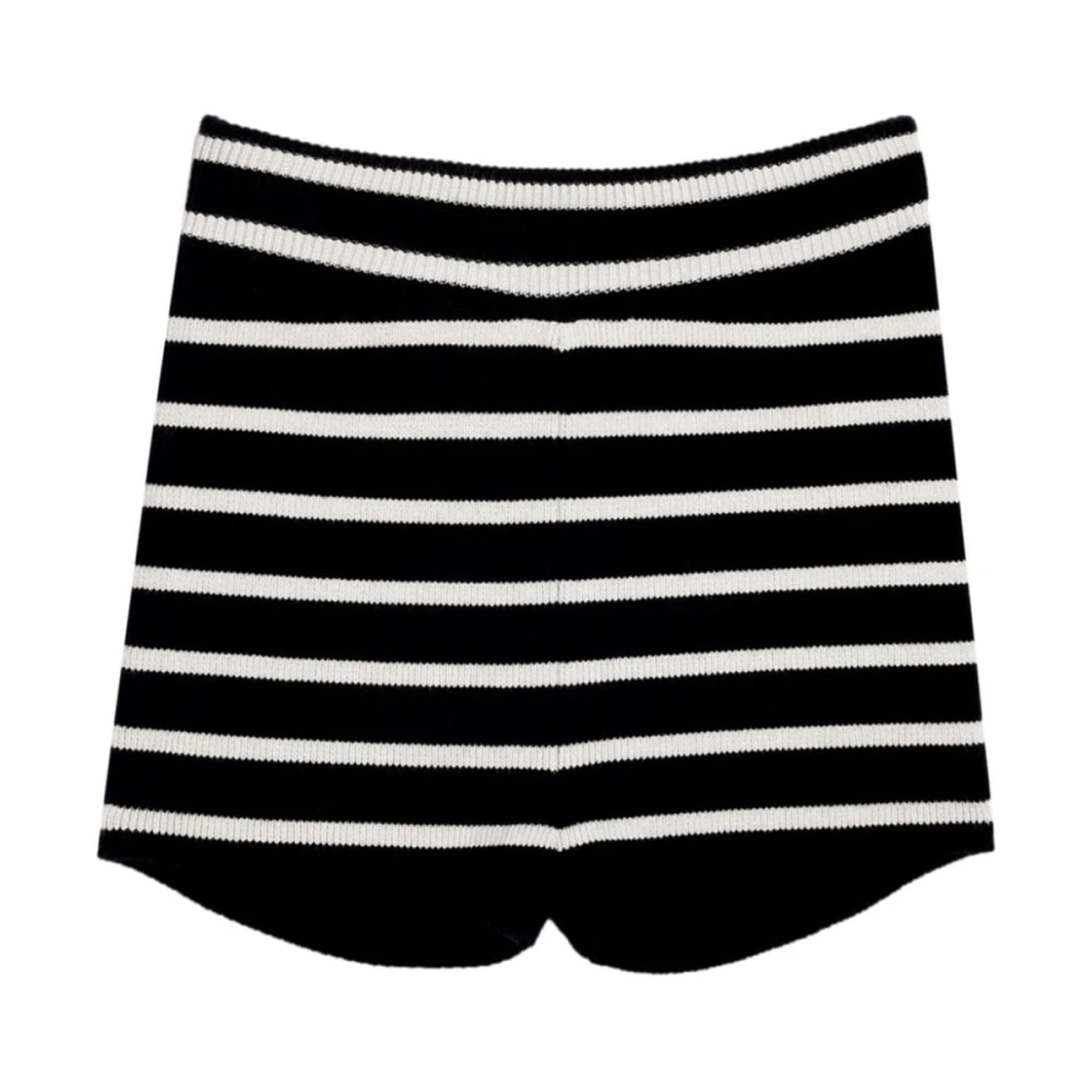 Ami Paris Gestreepte Zwarte Shorts met Hoge Taille Black Dames
