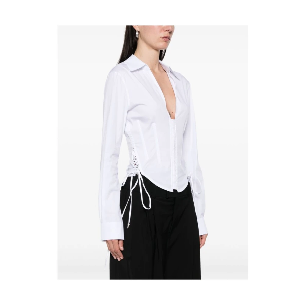 Mugler Witte Vetersluiting V-hals Shirt White Dames