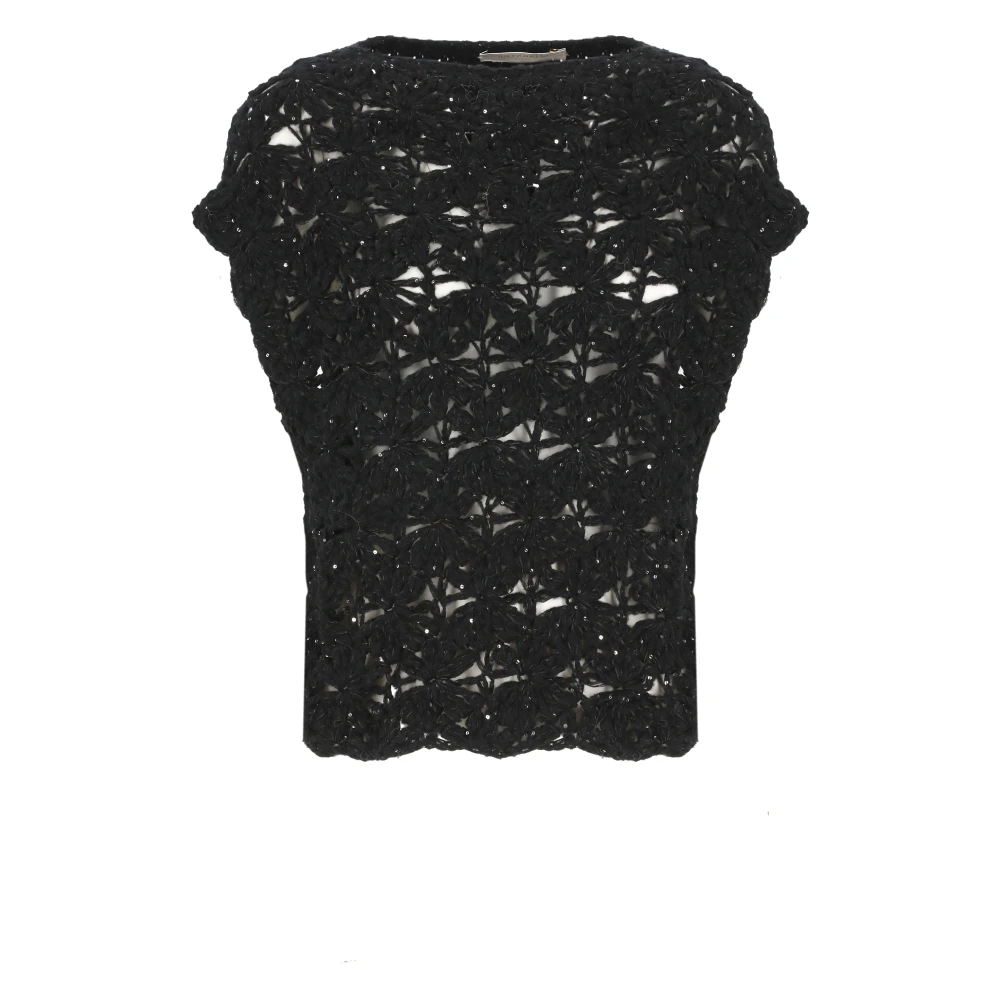 Antonelli Firenze Zwarte Mouwloze Bloemen Trui Black Dames