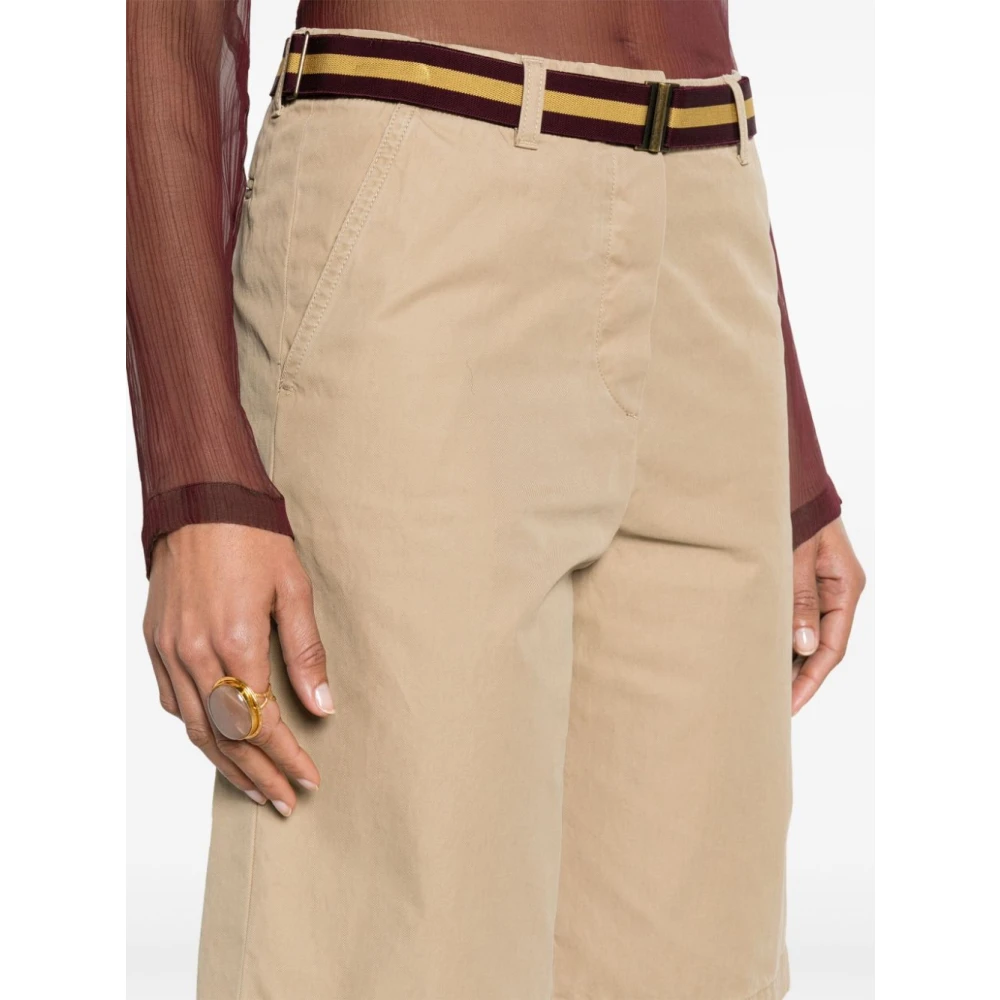 Dries Van Noten Beige Katoenen Gabardine Elastische Taille Shorts Beige Dames