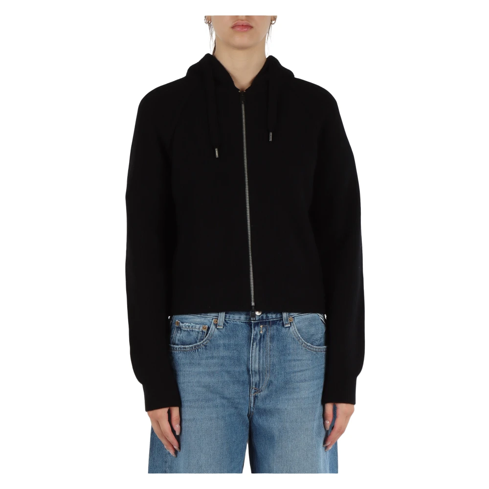 Replay Hooded wollen blend cardigan met rits Black Dames