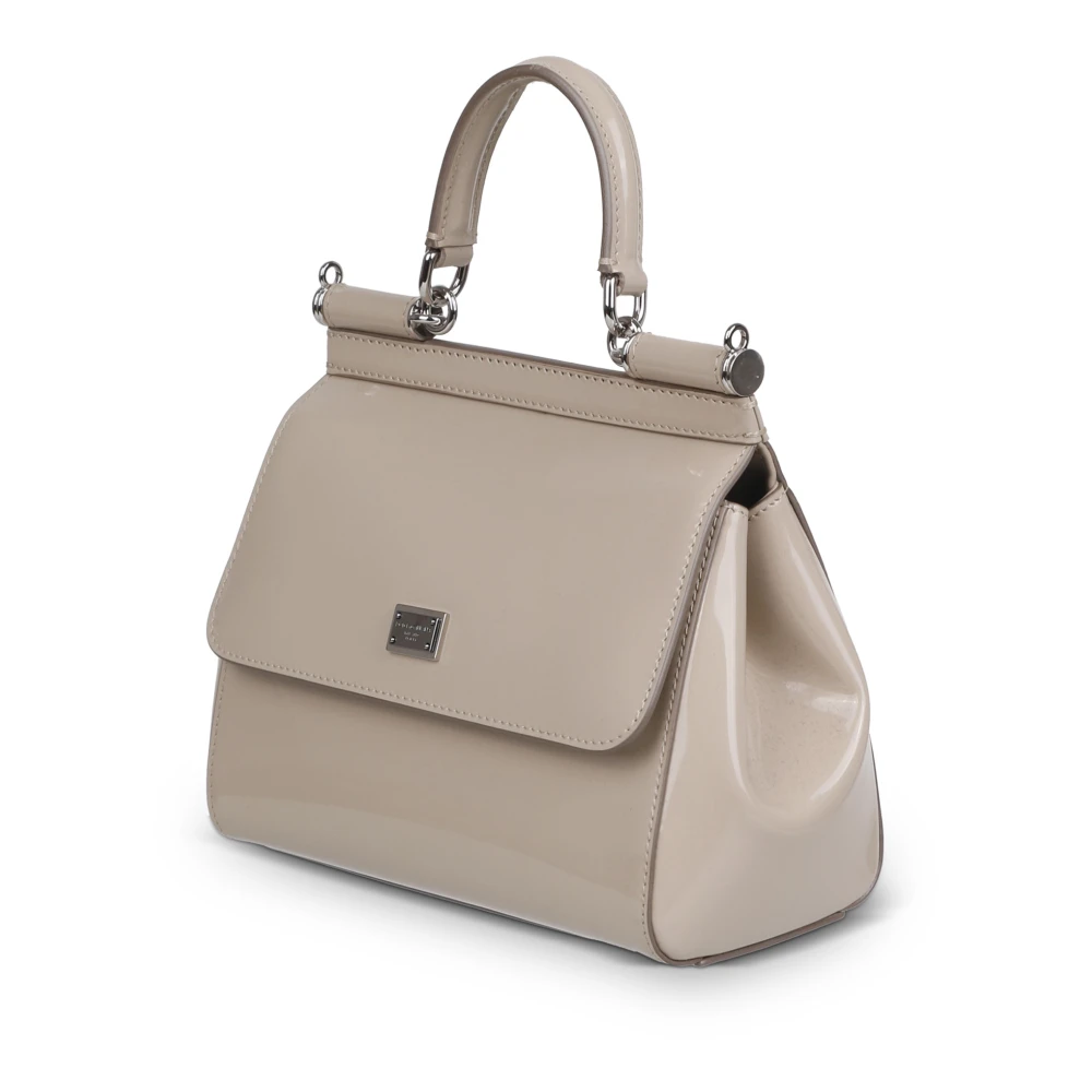 Dolce & Gabbana KIM Logo-Plaque Sicily Tas Luxe Italiaanse Handtas Beige Dames