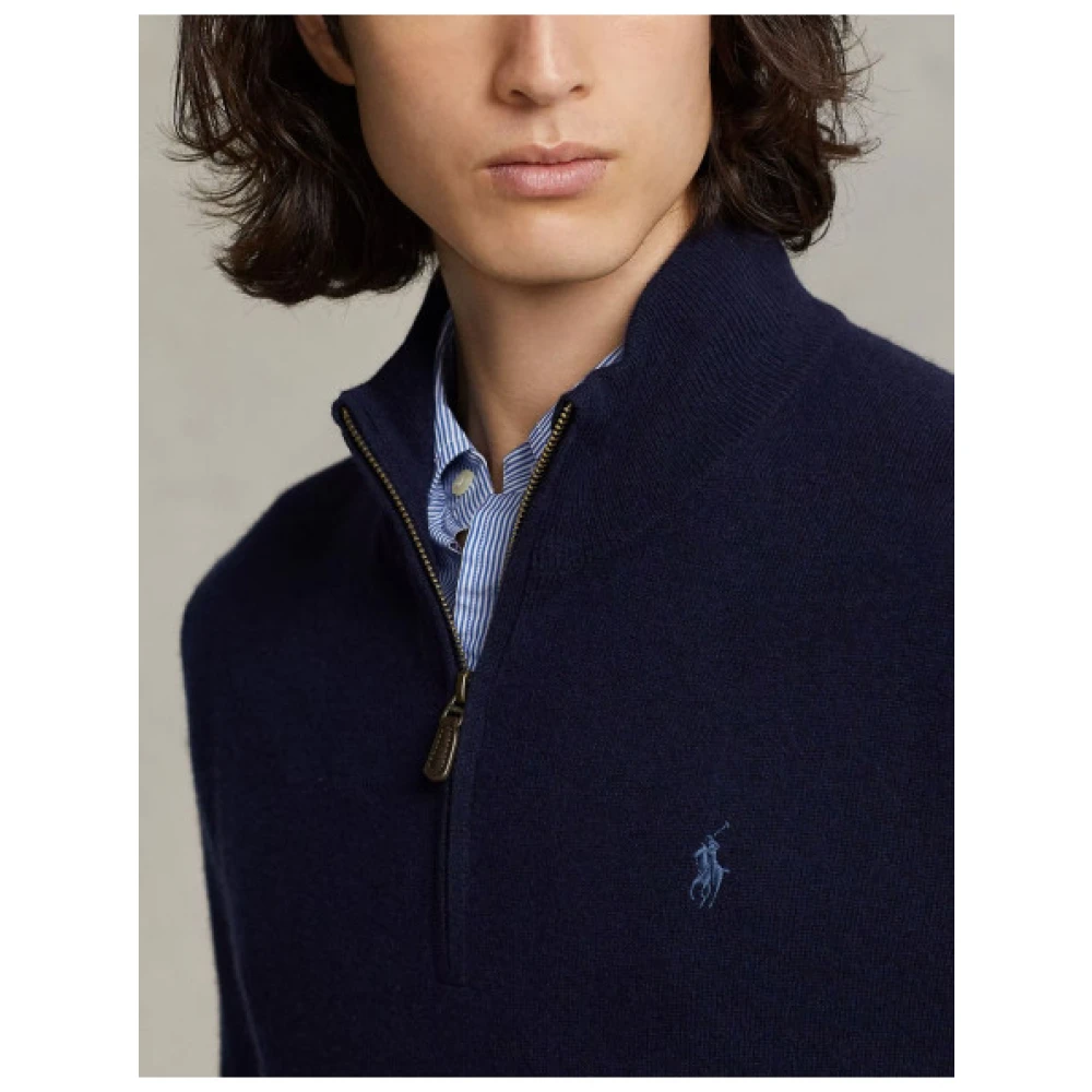 Polo Ralph Lauren Merinowollen Half-Zip Trui Blue Heren