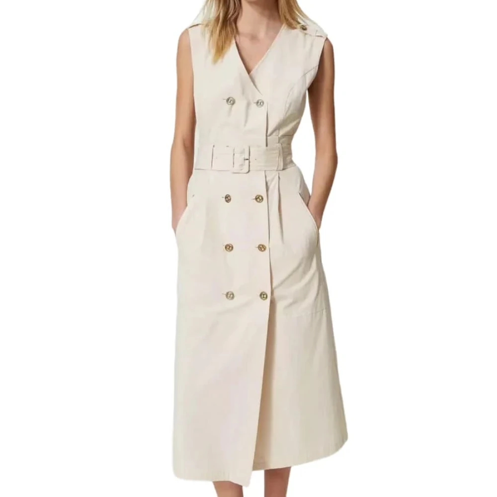 Twinset Beige Pergament Jurk V-Hals Stijl Beige Dames