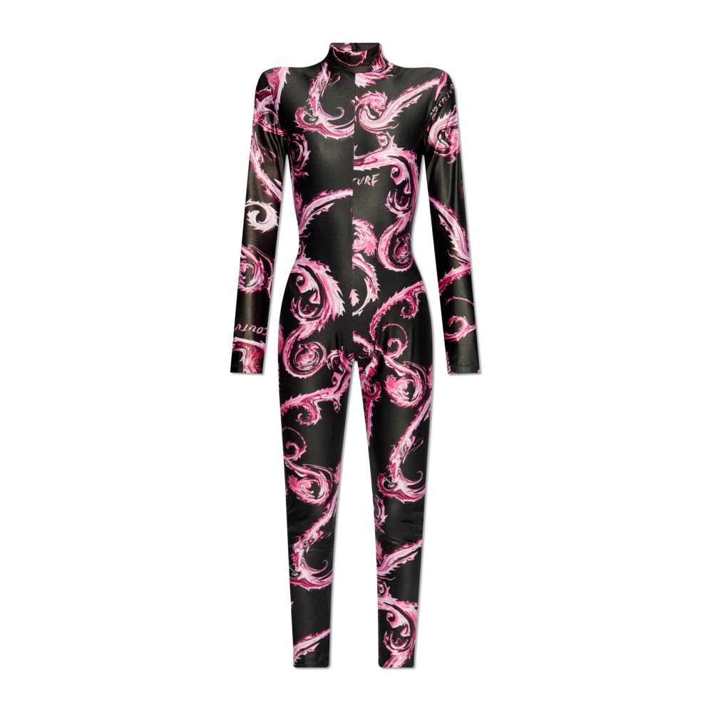 Versace Jeans Couture Elegante Zwarte Chromo Couture Jumpsuit Multicolor Dames