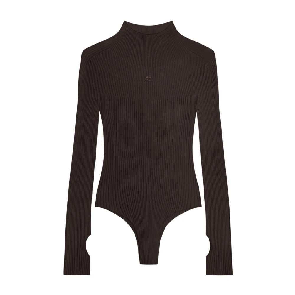 Courrèges Bruine Geribbelde Bodysuit met Hoge Hals Brown Dames