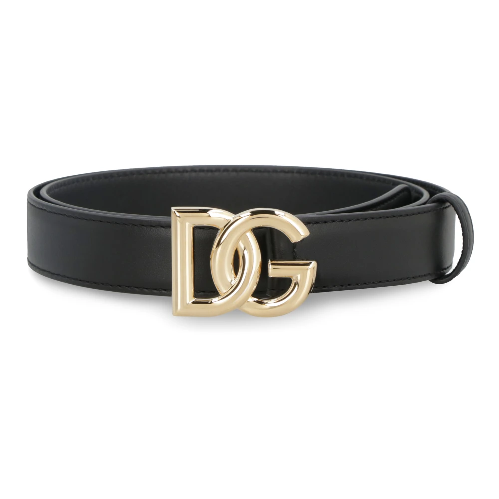 Dolce & Gabbana Donna Nero - Cintura In Pelle Con Fibbia In Metallo Color Oro - Accessories - 90 Cm
