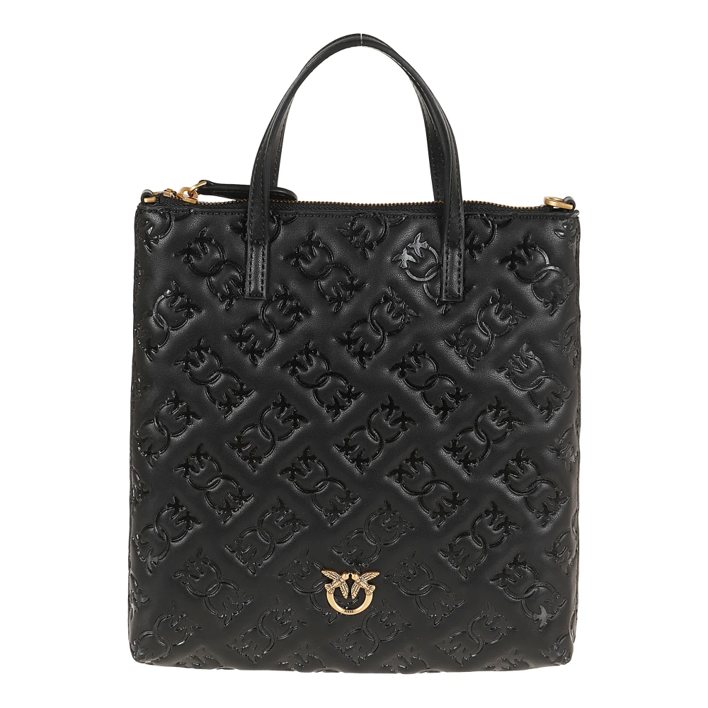 pinko Zwarte Leren Schoudertas Love Birds Black Dames