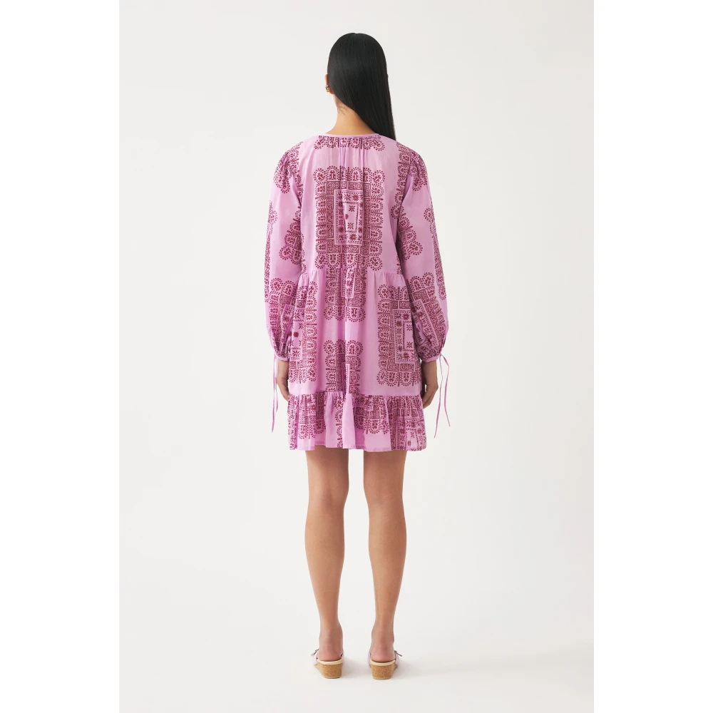 Antik batik Katoenen voile print mini jurk Nalii Pink Dames