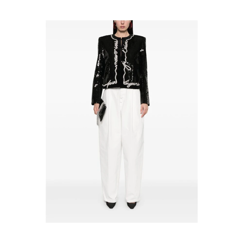 Balmain Zwarte Paillettenjasje met Schoudervullingen Black Dames