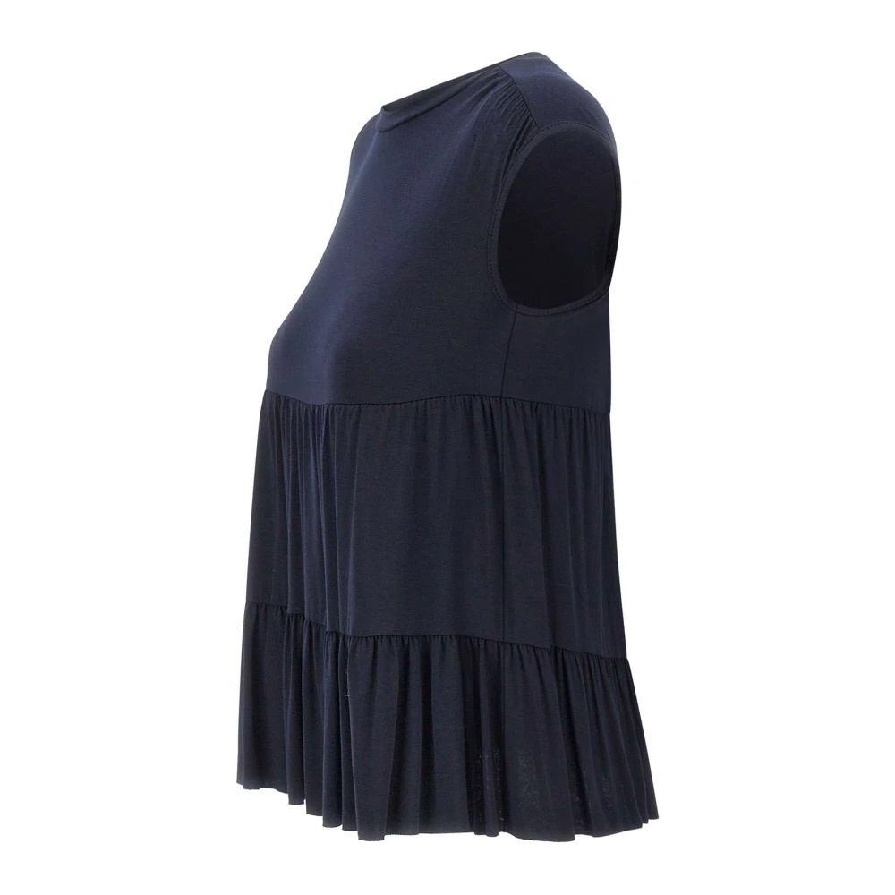 Kaos Blauwe Gerimpelde Mouwloze Dames Top Blue Dames
