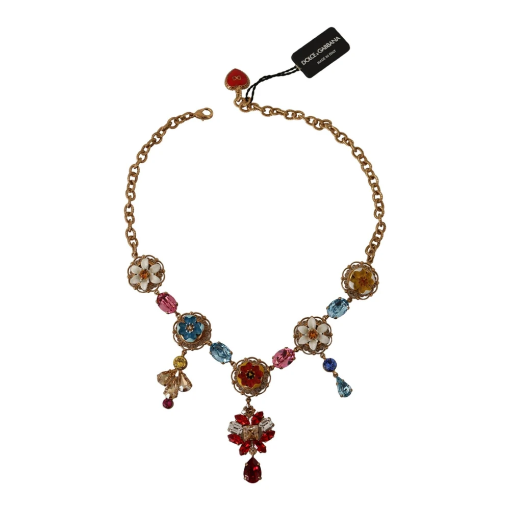 Dolce & Gabbana Sicily Blommig Mässing Halsband Yellow, Dam