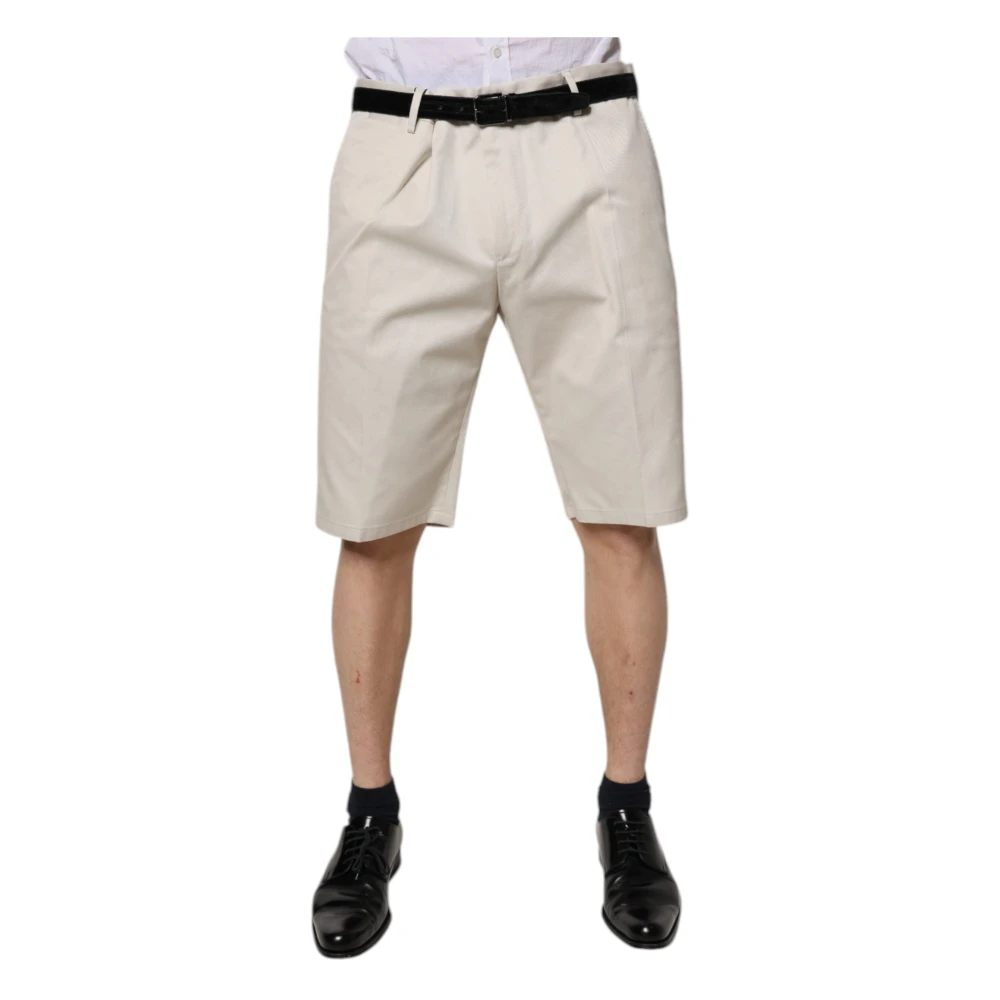 Dolce & Gabbana Men's Beige Cotton Stretch Mid Waist Bermuda Shorts
