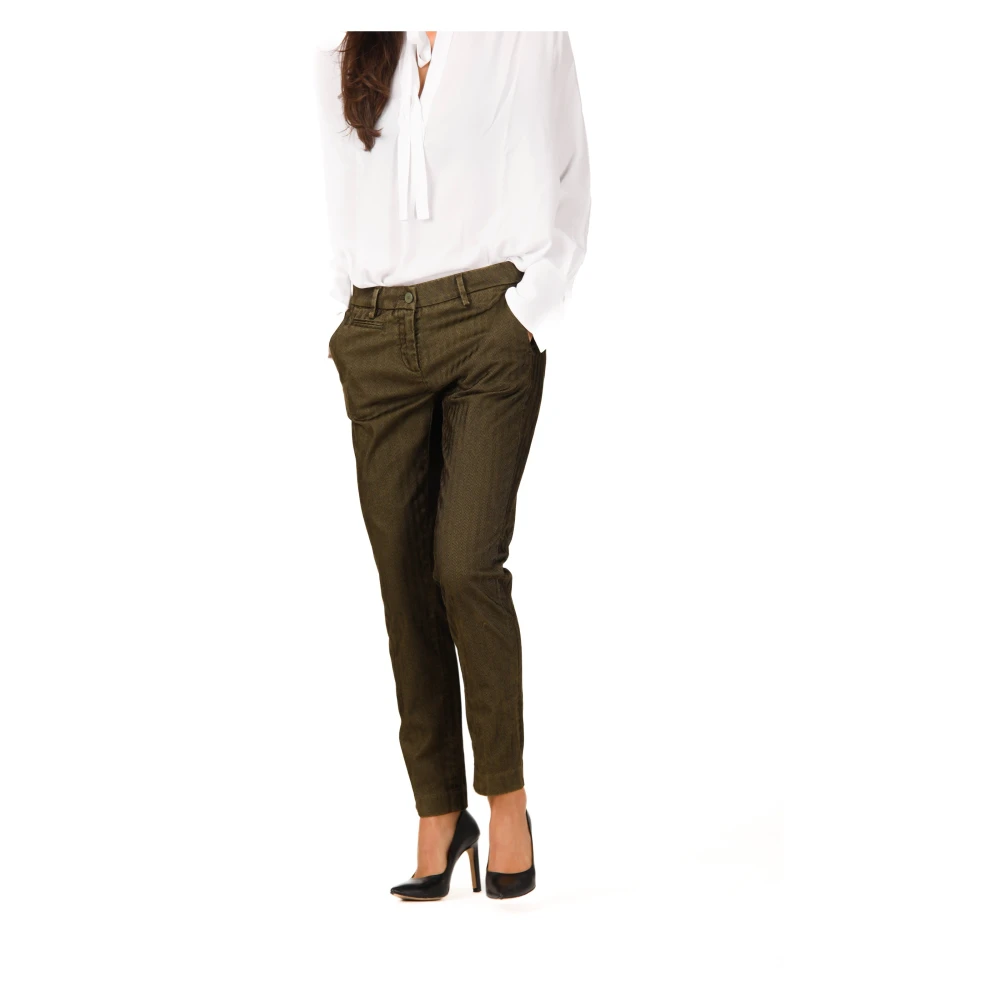Mason's Slim-Fit Chino`s in Bosgroen Herringbone Brown Dames