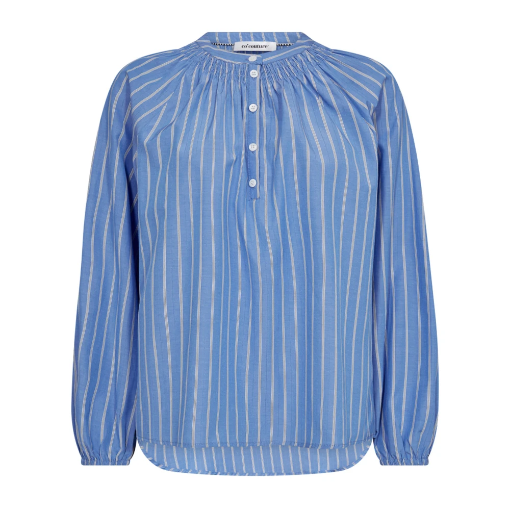 Co'Couture Gestreepte blouse met pofmouwen Blue Dames
