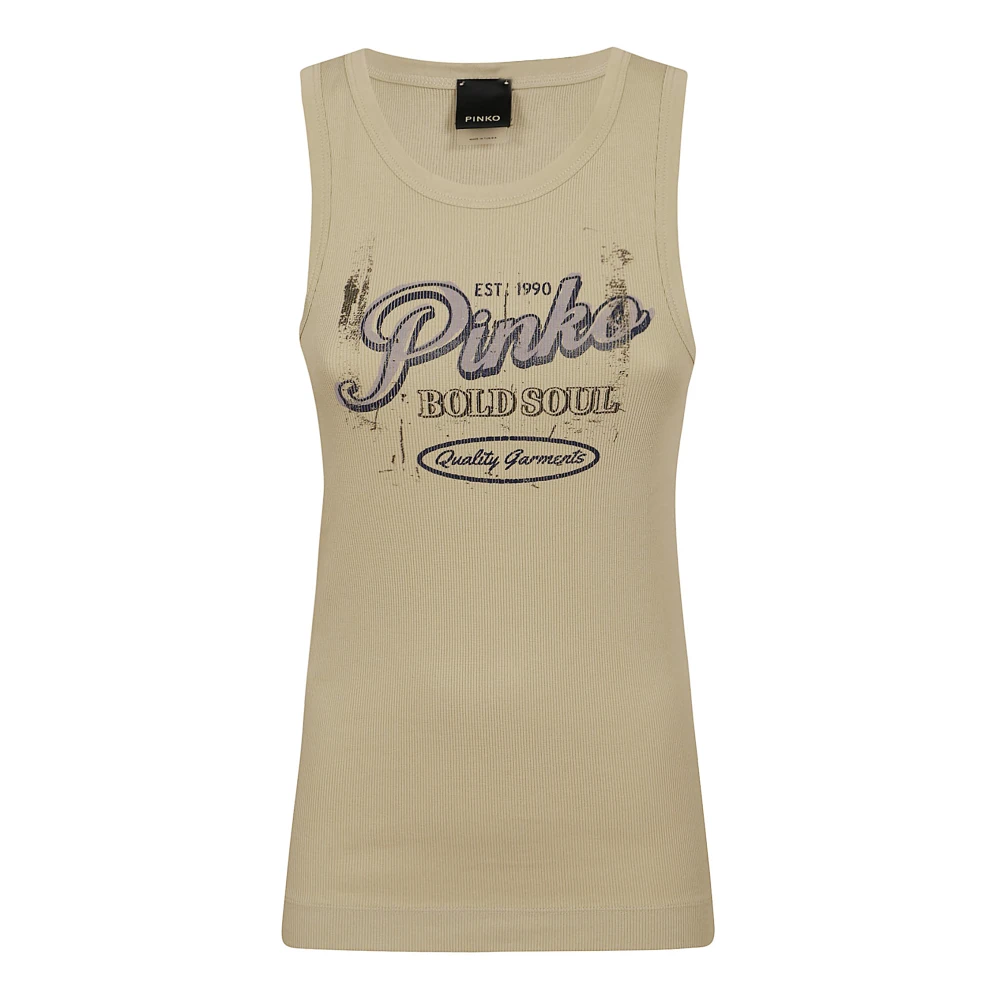 Pinko Women's Beige Sleeveless Tops, Xs, Azzanello Canotta Costina Logo
