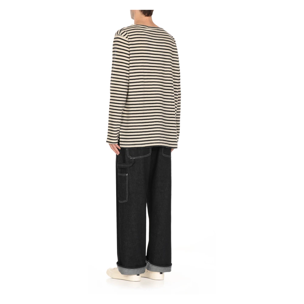 Junya Watanabe Gestreepte Crewneck Wol Kasjmier Trui Black Heren