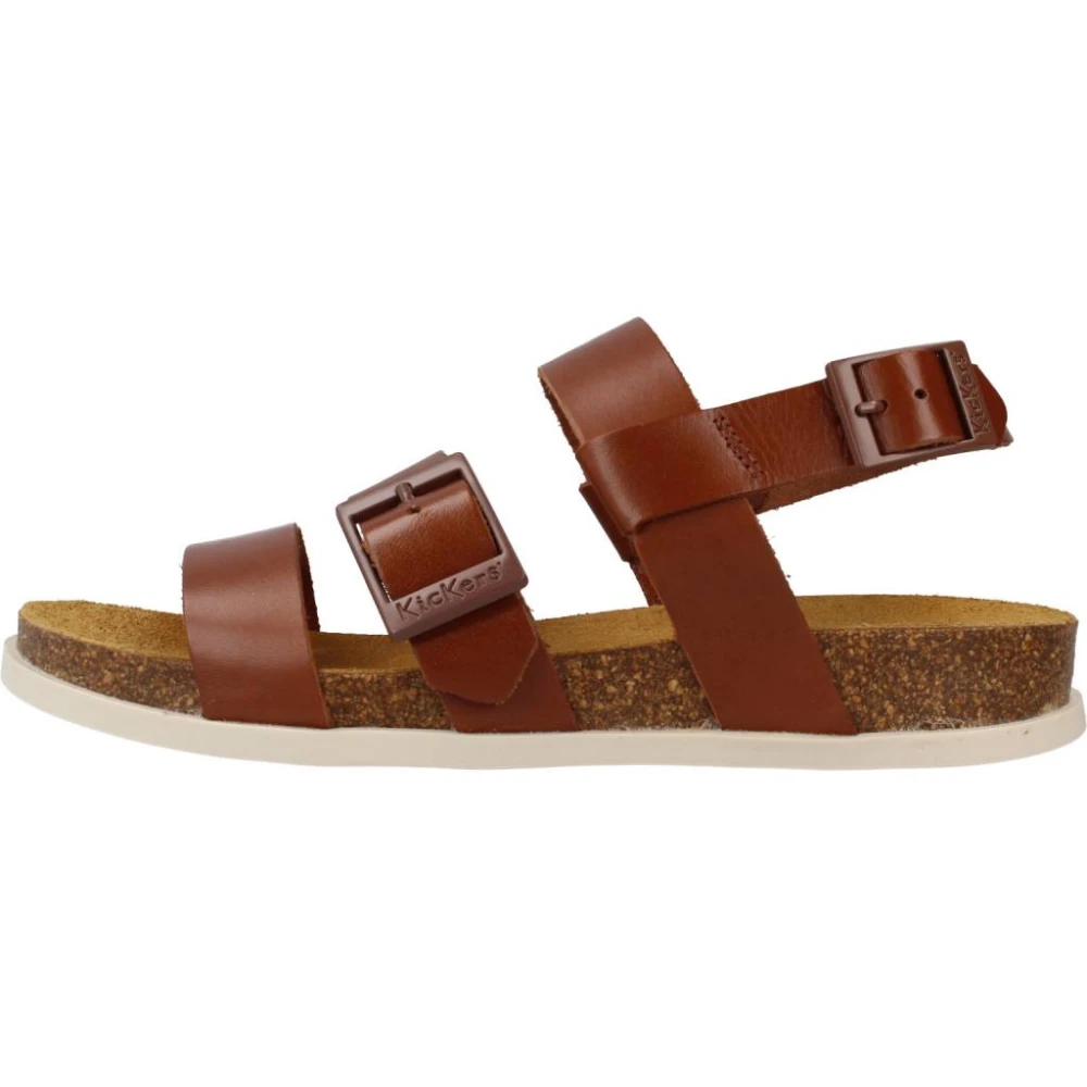 Kickers Vrouw Bruin Schoenen Dames, 37 Eu, Platte Sandalen Met Gesp