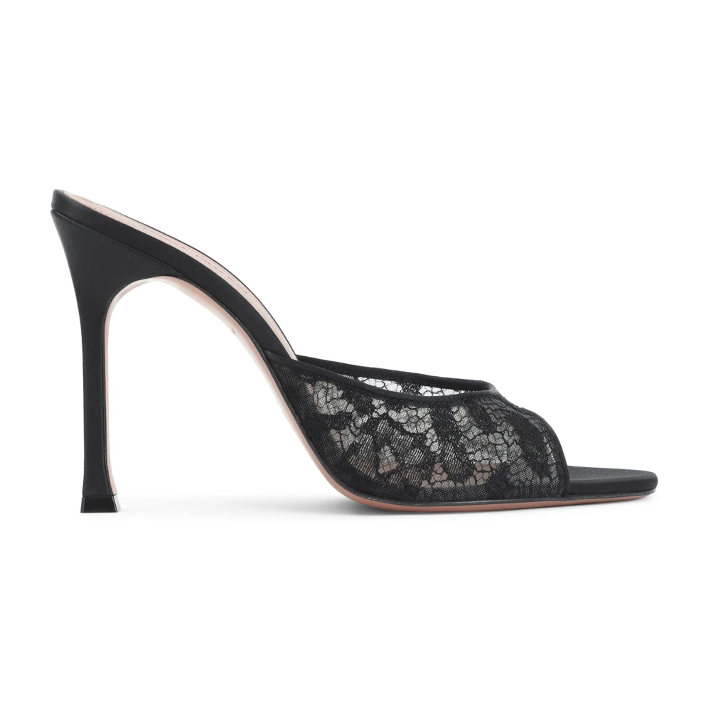 Amina Muaddi Women's Black Heeled Mules, 4 Uk, Alexa Lace Slipper