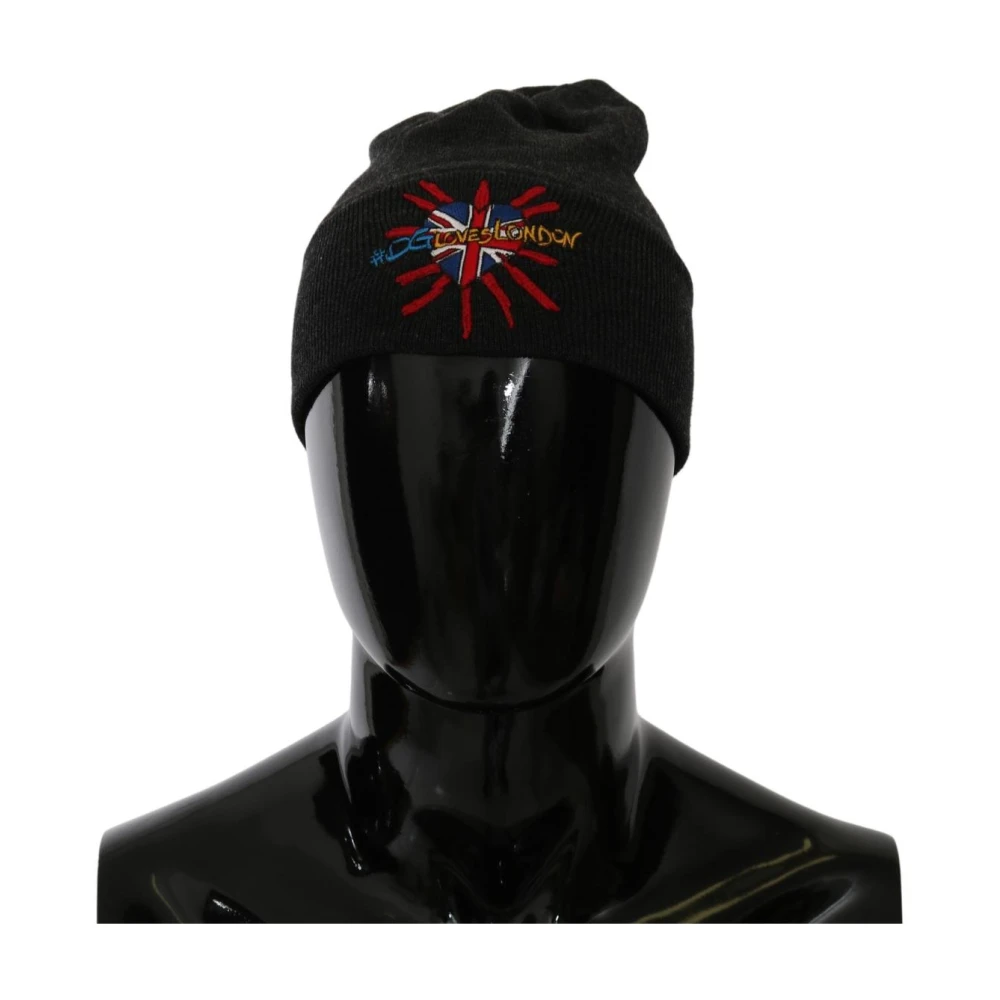 Dolce & Gabbana Londen Beanie Hoed Grijs Borduurwerk Black Heren