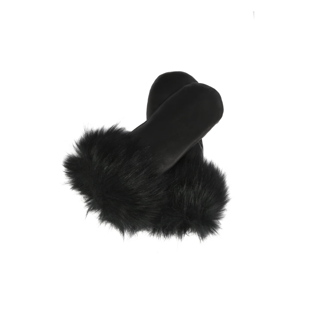 Kazar Elegante leren dameshandschoenen afgewerkt met synthetische bont Black Dames