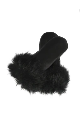 Eleganta damläderhandskar avslutade med syntetisk päls