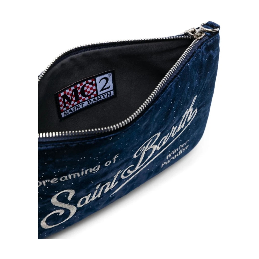 MC2 Saint Barth Blauwe Velvet Schoudertas met Strass Versiering Blue Dames