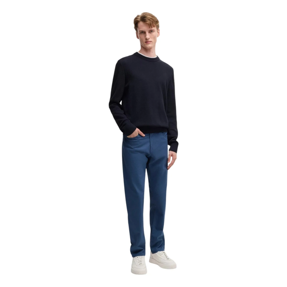 Hugo Boss Navy Katoenen Trui met Microstructuur Blue Heren