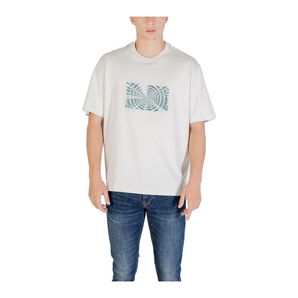 Armani Exchange Men's Beige T-Shirts, Xl, Printed Short Sleeve Round Neck T-Shirt