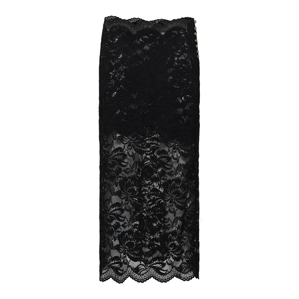 Rabanne Women's Blue Midi Skirts, L, Stretch Floral Lace Midi Skirt