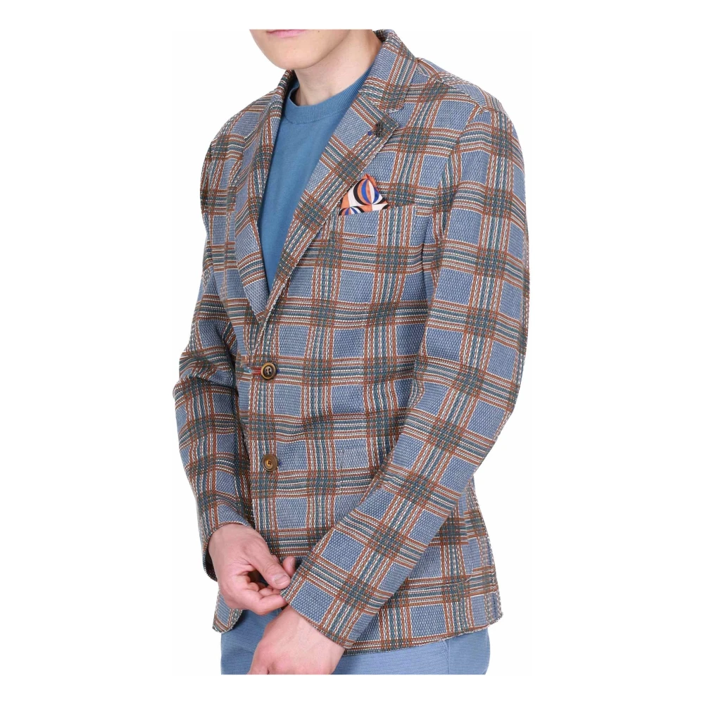 BOB Geruite Blazer Blauw Zakdoek Inbegrepen Multicolor Heren