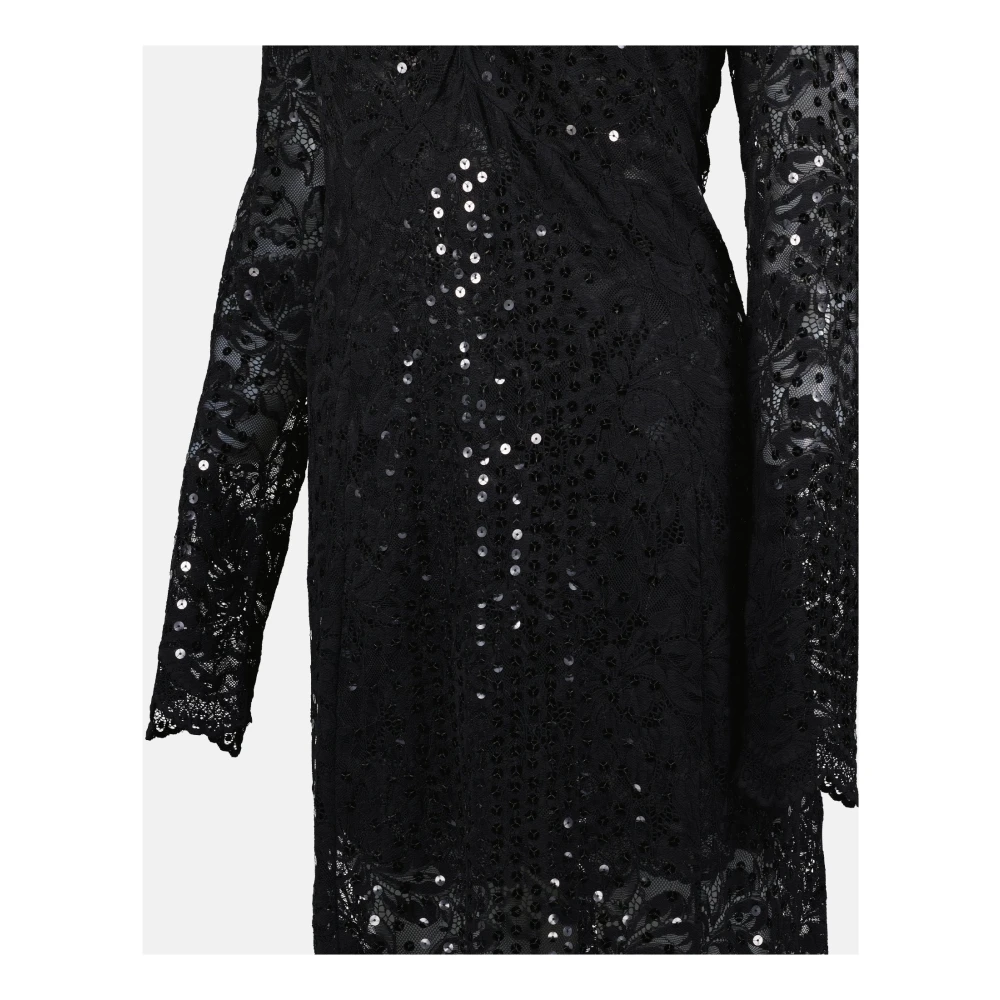 Paco Rabanne Zwarte Kant Lange Jurk Black Dames