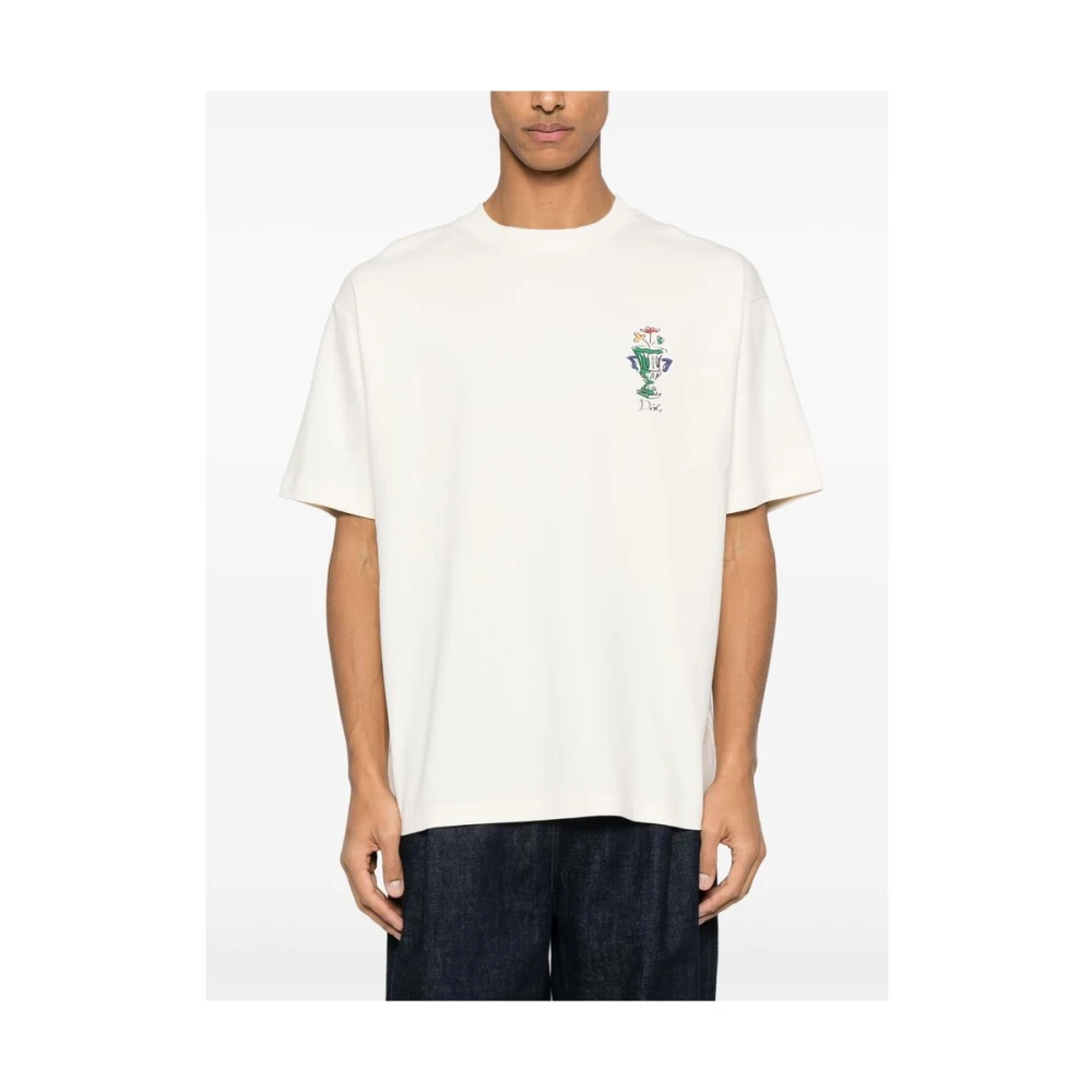 Drole de Monsieur Illustration Print Logo Crew Neck T-shirt White Heren
