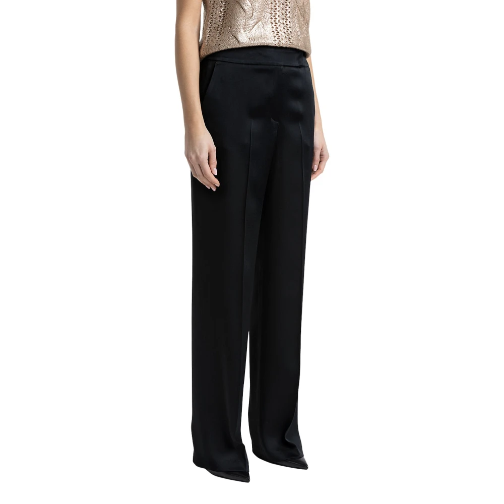 PESERICO Rechte satijnen broek Black Dames