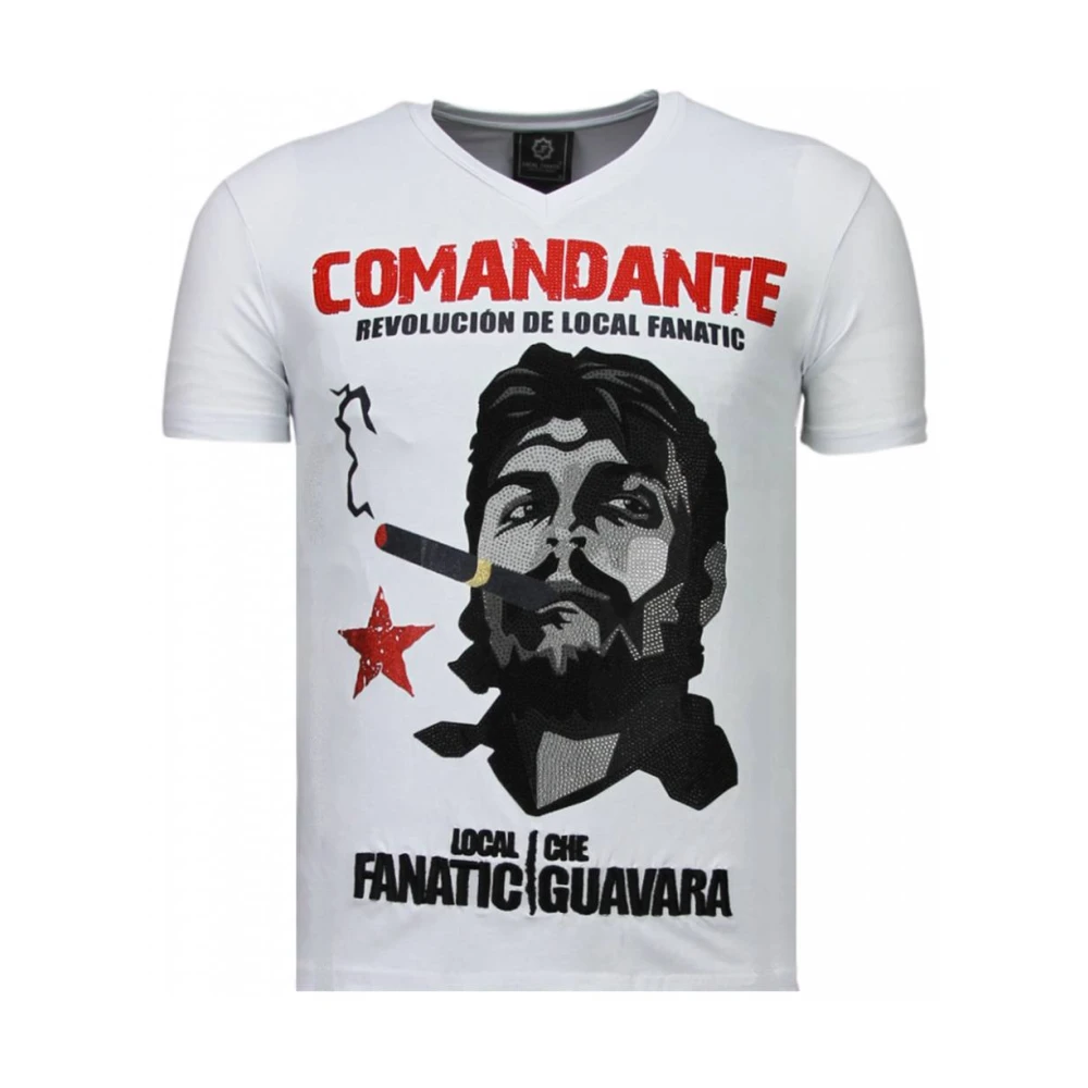 Local Fanatic Che Guevara Comandante Rhinestone - Herr T-shirt - 5781W White, Herr