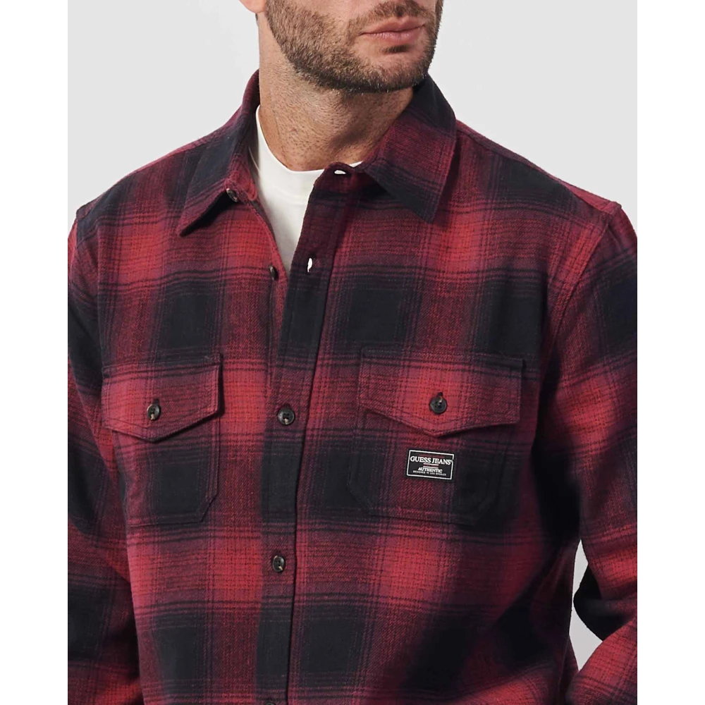 Guess Rood geruite overhemd met lange mouwen Red Heren