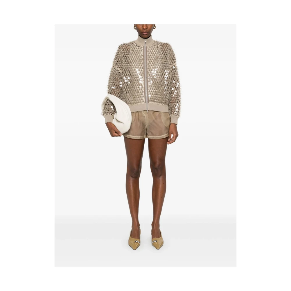 BRUNELLO CUCINELLI Paillet Versierde Franje Trui Beige Dames