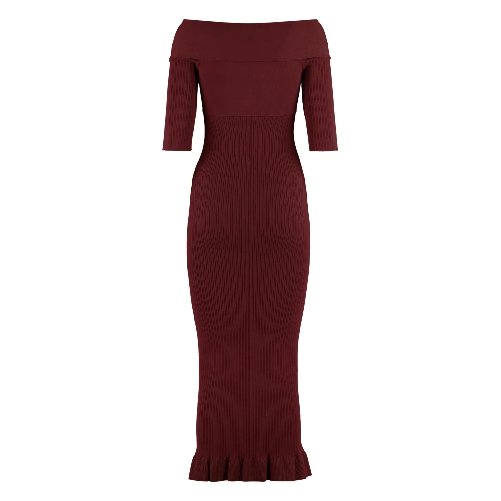 Philosophy di Lorenzo Serafini Geribbelde gebreide midi-jurk met off-shoulder halslijn Red Dames