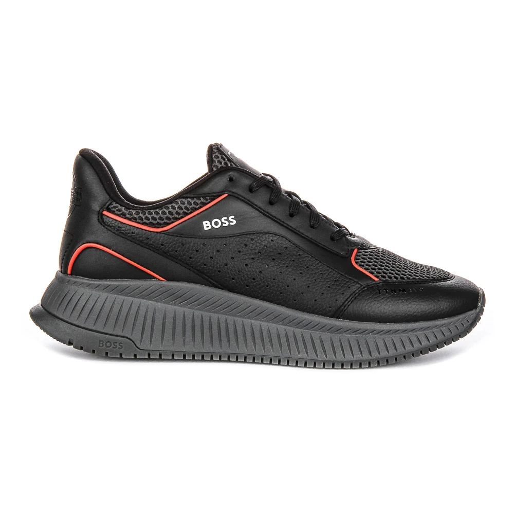Hugo Men's Black Sneakers, 10 Uk, Dynamic Trainers In Charcoal Red