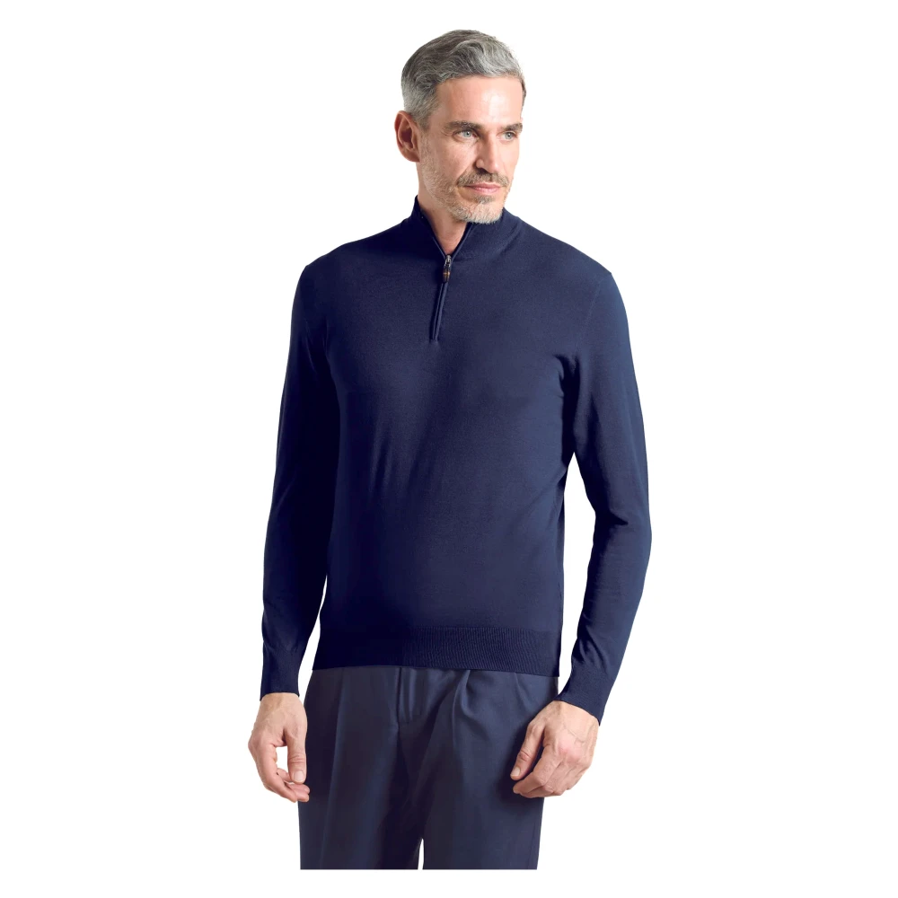 Colombo Blauwe Wol Half-Zip Sweater Blue Heren