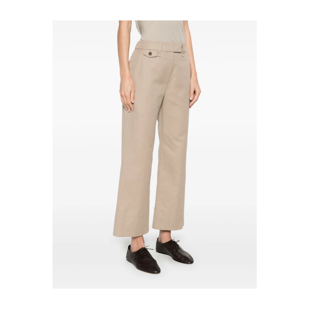 BRUNELLO CUCINELLI Beige Cropped Katoen Linnen Broek Beige Dames