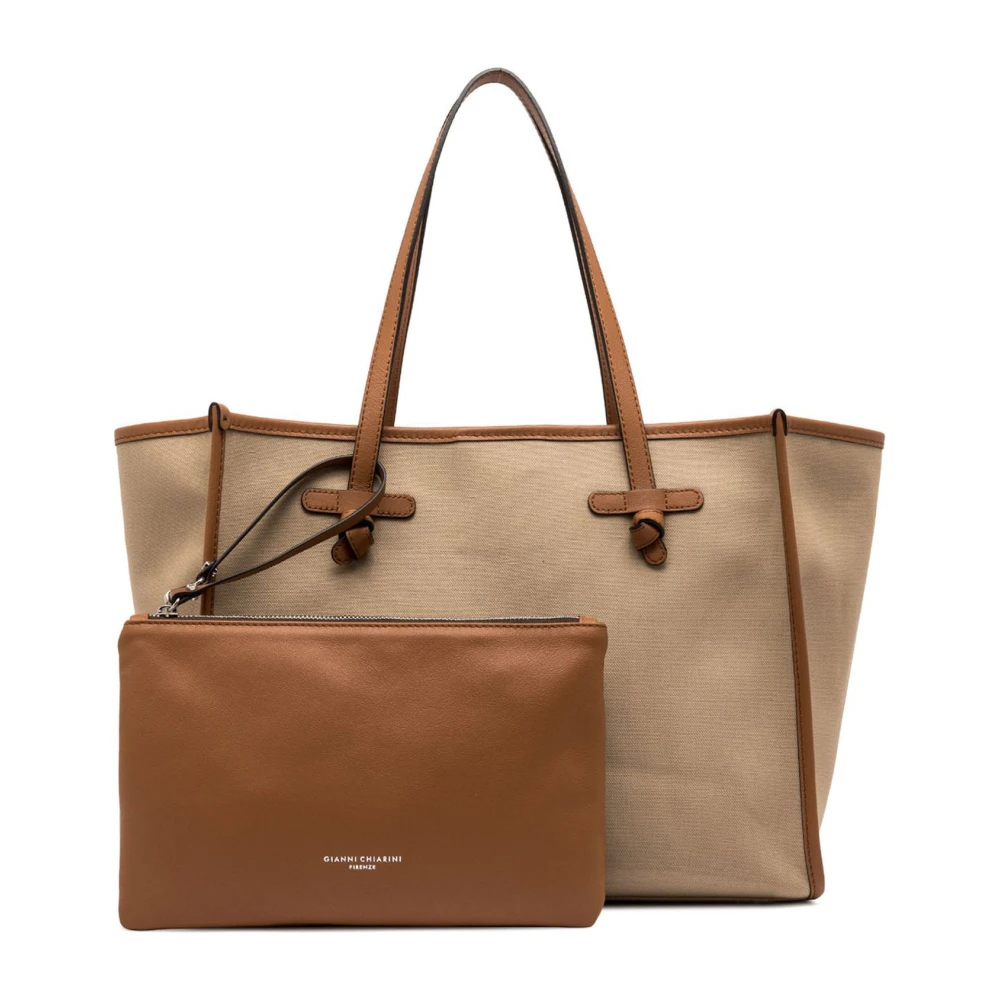 Gianni Chiarini Canvas Winkelmandje met Leren Details Beige Dames