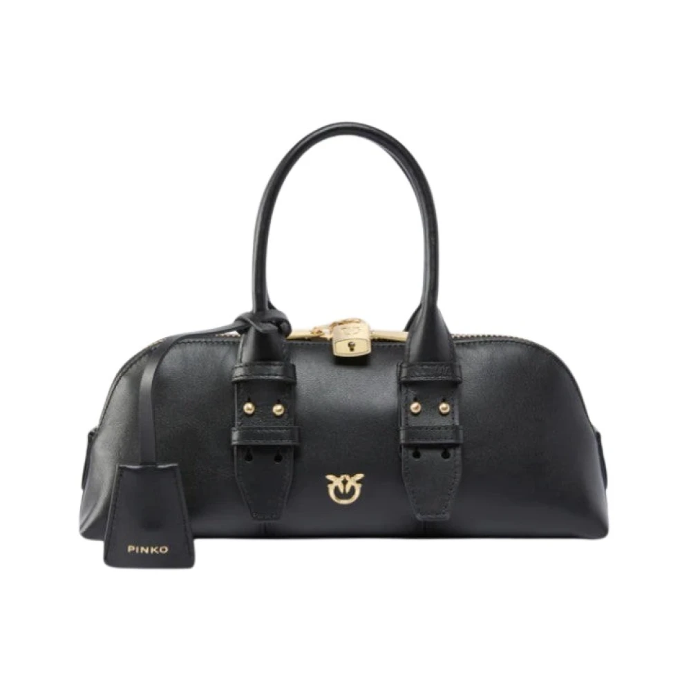 Pinko Vrouw Zwart Tassen Dames, One Size, Leer, Bowling Bag