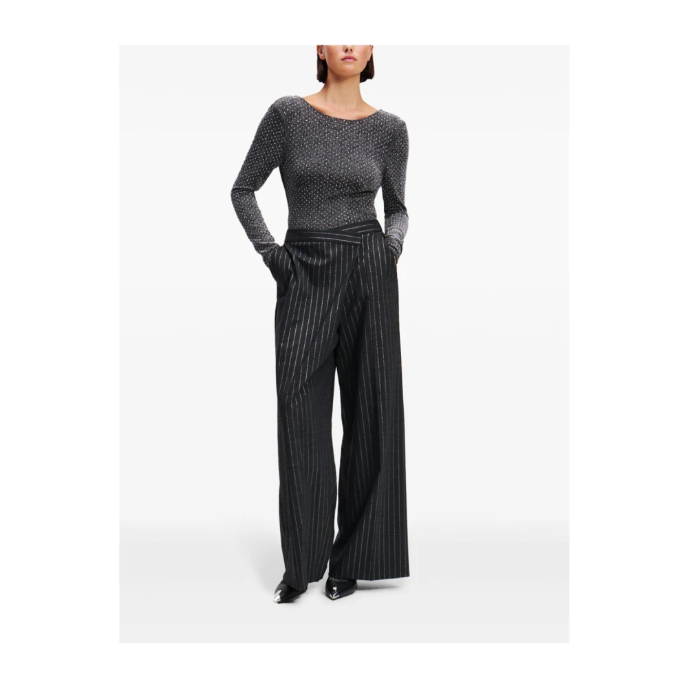 Karl Lagerfeld Grijze Gestreepte Zilveren Broek Black Dames
