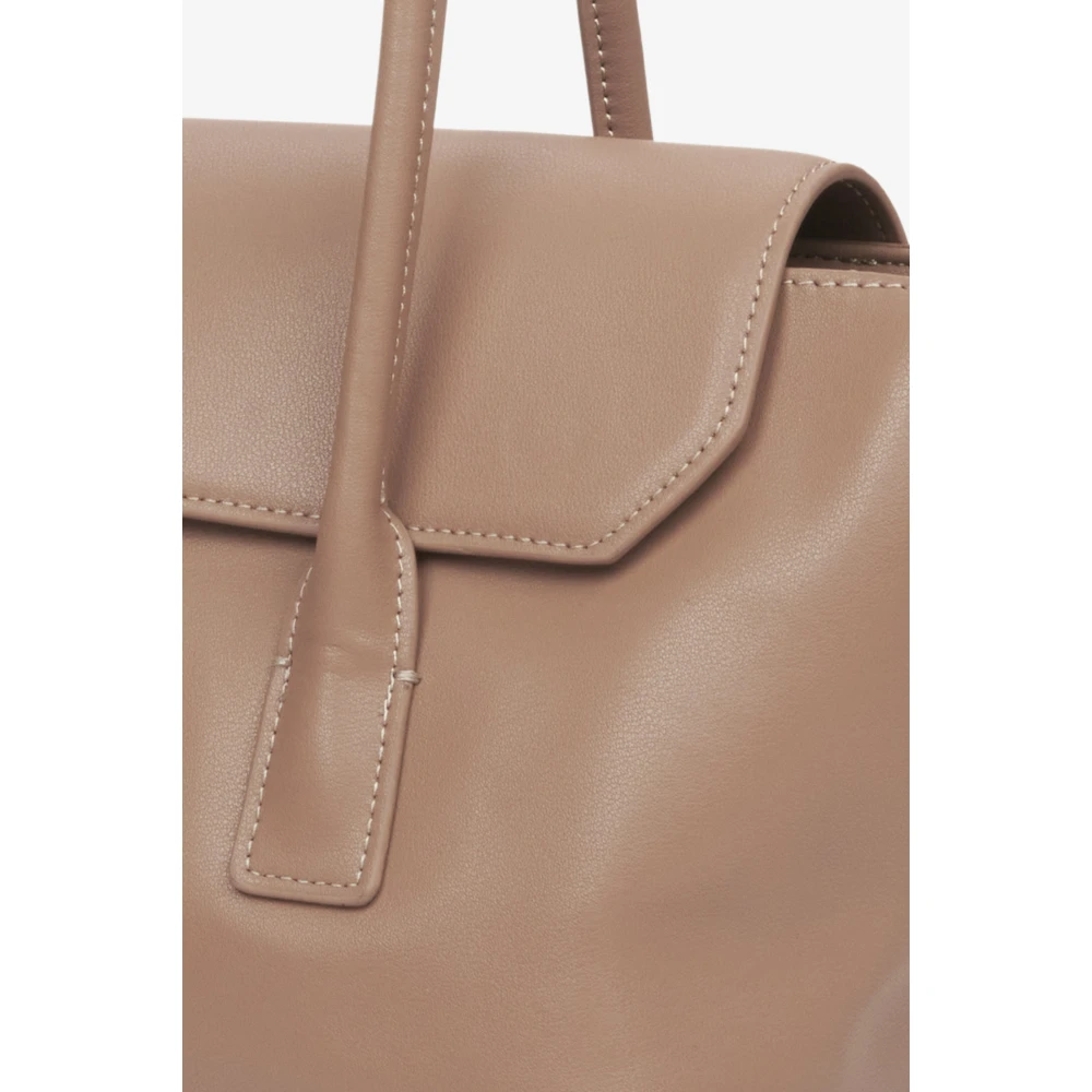 Estro Dames Beige Leren Schoudertas met Lange Handvatten Beige Dames