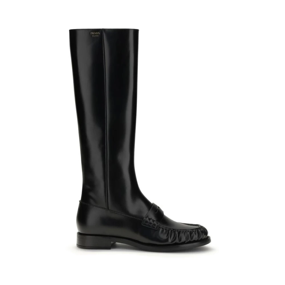 Prada Bos Taurus Flat Boots - Female - High Boots - Black - 5 1/2 Uk - Shoes