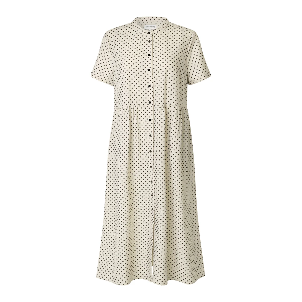 Lollys Laundry Elegant Midi Klänning med Korta ärmar Beige, Dam