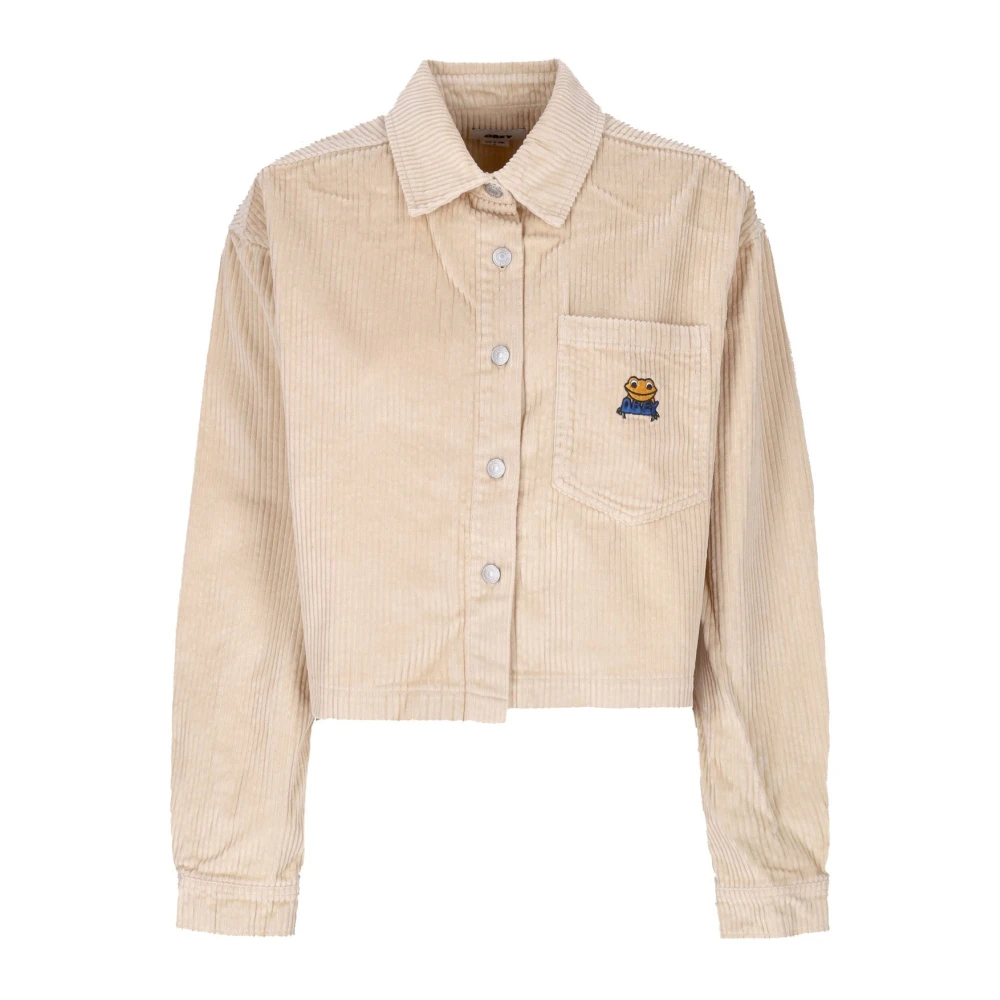 Obey Women's Beige Velvet Long Sleeve Hooded Shirt - M - Jackets