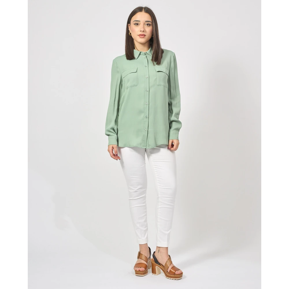 Fracomina Groene viscose overhemd met strass Green Dames